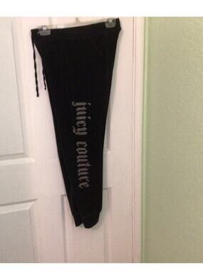 Vintage Juicy Couture Velour Pants Black Small Y2K Low Rise Spell Out